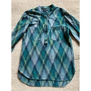 Madewell‎ Blue Green Chevron Design Shirt Top Blouse Size Small